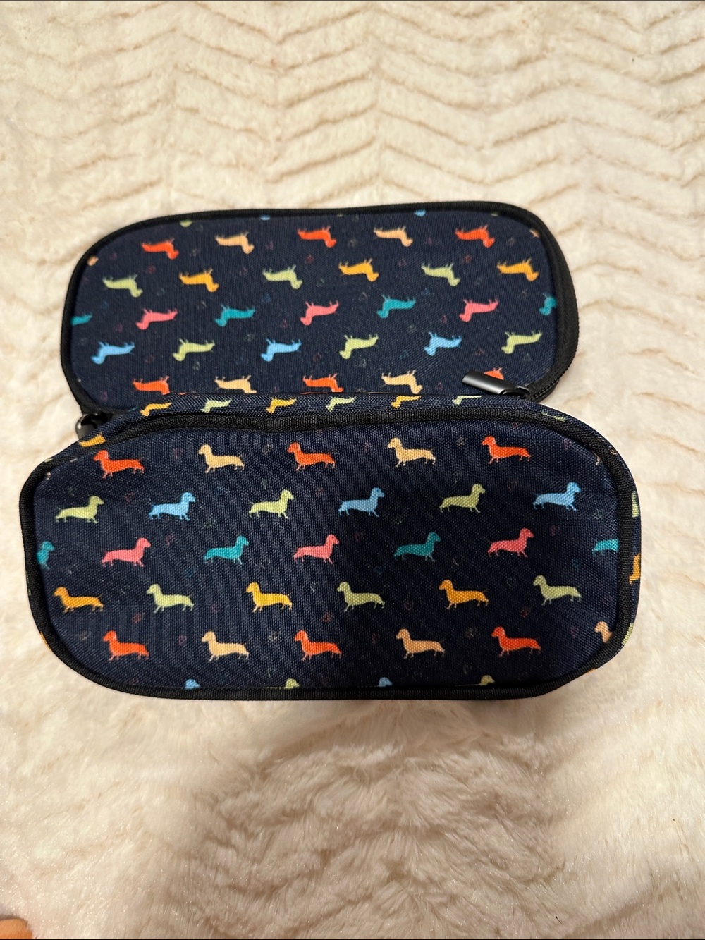 Navy Dachshund Print Zippered Case